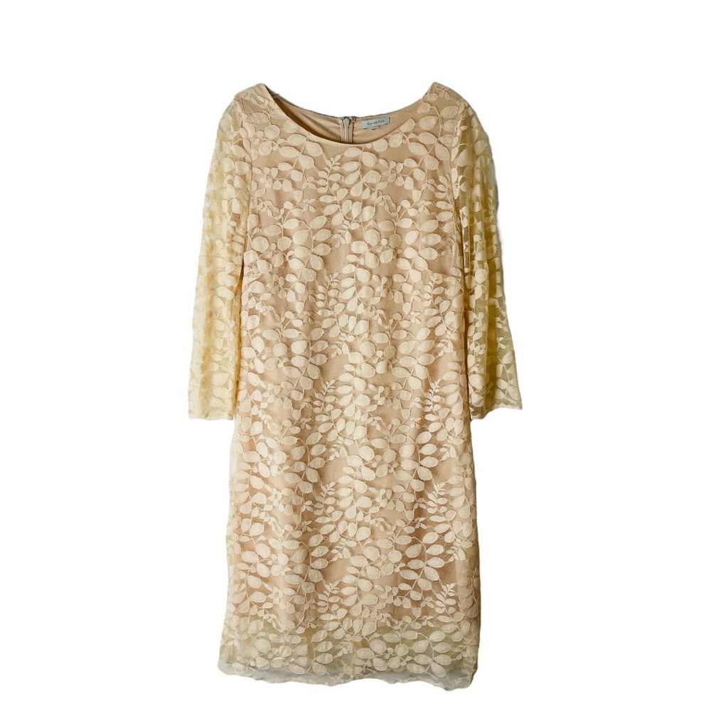 Garnet Hill cream lace floral evening wedding event midi dress 8